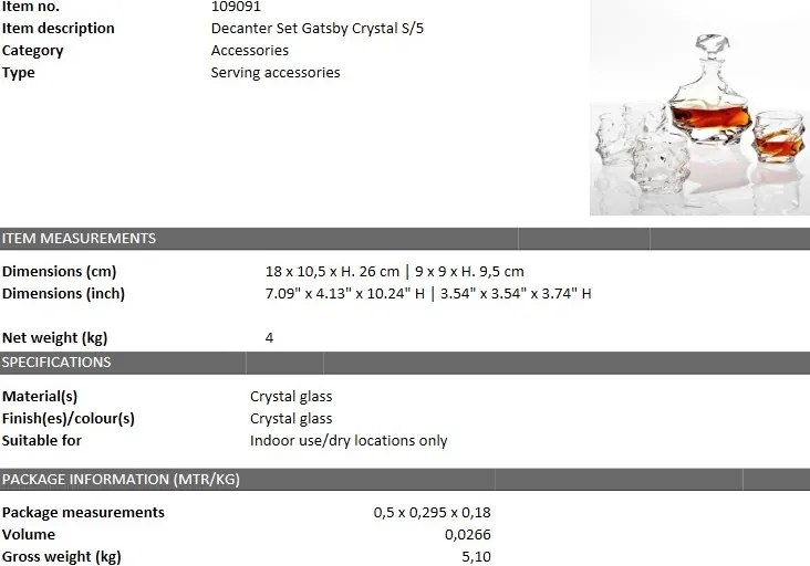 Set 5 piese design unicat Gatsby Decanter 109091 HZ