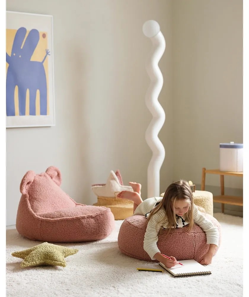 Fotoliu puf pentru copii roz cu tapițerie din țesătură bouclé Round – Wigiwama