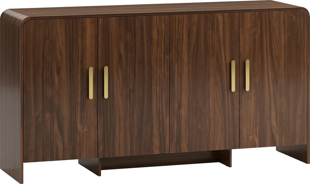 HOMCOM Bufet bucătărie, corp de depozitare cu 4 uși cu închidere amortizată, 4 compartimente și margini rotunjite, 152x40x80 cm, nuc | Aosom Romania