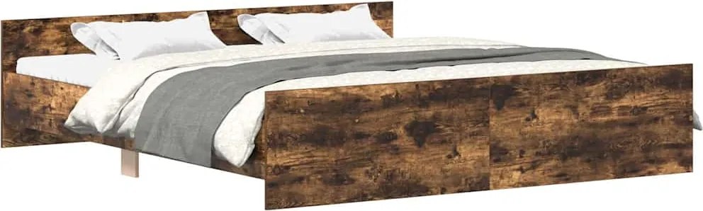vidaXL Cadru pat cu tăblie la cap/picioare, stejar fumuriu, 160x200 cm