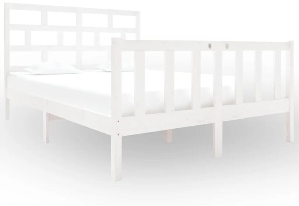 3101324 vidaXL Cadru de pat dublu, alb, 135x190 cm, lemn masiv de pin