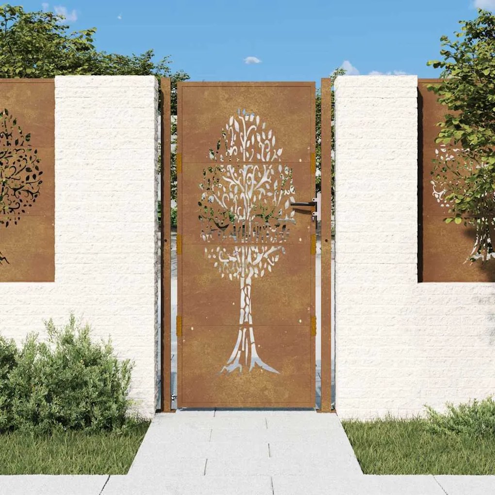 vidaXL Poartă de grădină 100x200 cm, oțel corten, design copac