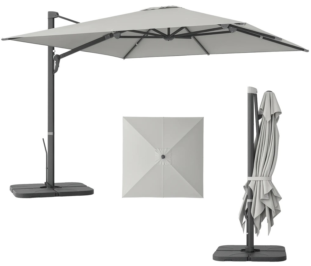 Outsunny Umbrelă Suspendată 3.6x3 m Rotativă și Inclinabilă Gri Deschis | Aosom Romania