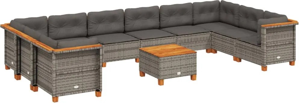 vidaXL Set canapele de grădină cu perne, 11 piese, gri, poliratan