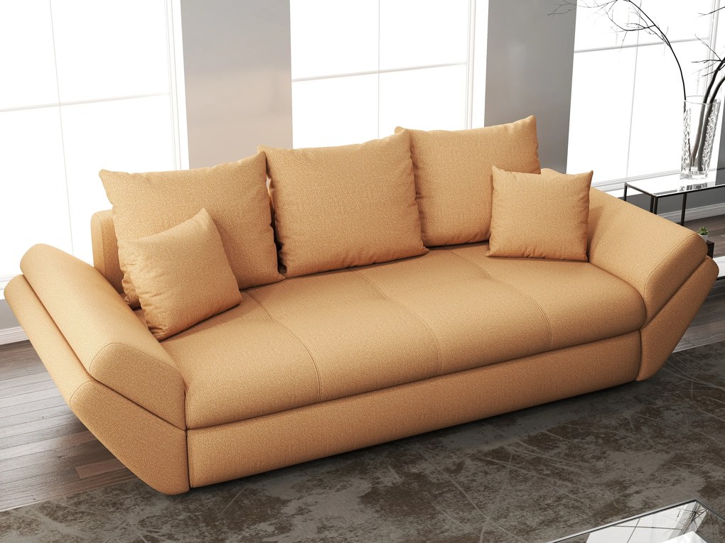 Canapea extensibilă dumonde cu ladă de depozitare si sezut confortabil din spuma high-density, Loana Enjoy Mango 250x100 cm