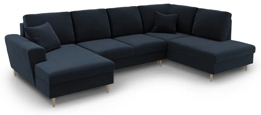 Colțar albastru închis extensibil, cu spațiu de depozitare cu tapițerie din catifea (cu colț pe partea dreaptă-în formă de "U") Kyoto – Cosmopolitan Design