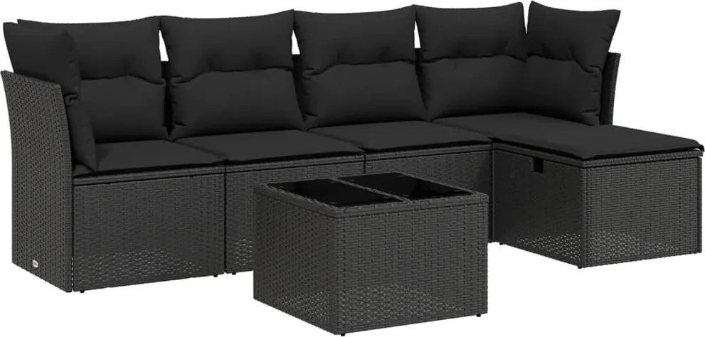 vidaXL Set mobilier de grădină cu perne, 6 piese, negru, poliratan