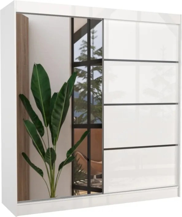 Dulap cu usi glisante si oglinda 200x215 cm, Gilton, ADRK Furniture (Culoare: Alb)