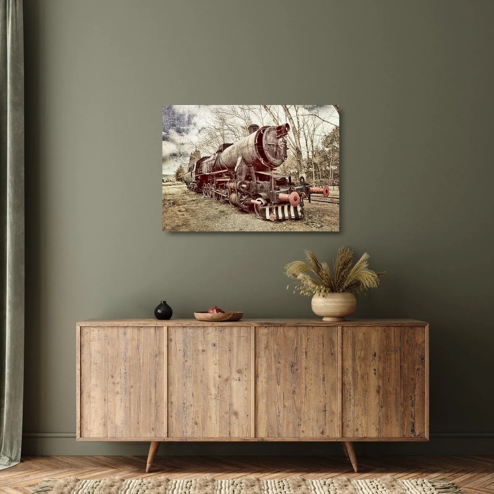 Tablou pe sticlă cu locomotivă istorică (70x50 cm)