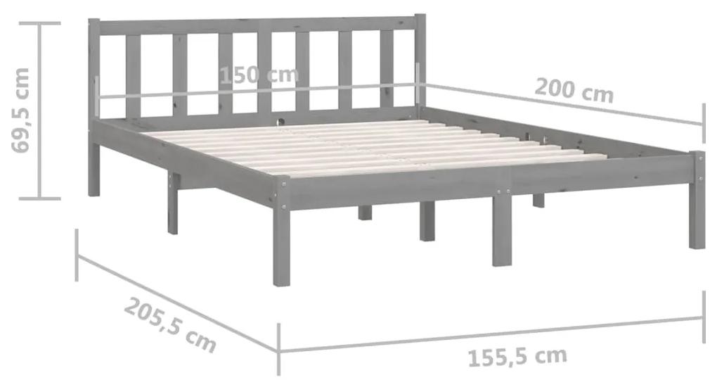 Cadru de pat UK King, gri, 150x200 cm, lemn masiv de pin Gri, 150 x 200 cm