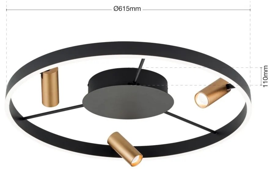 Lustra LED aplicata cu 3 spoturi BERLIN negru/auriu