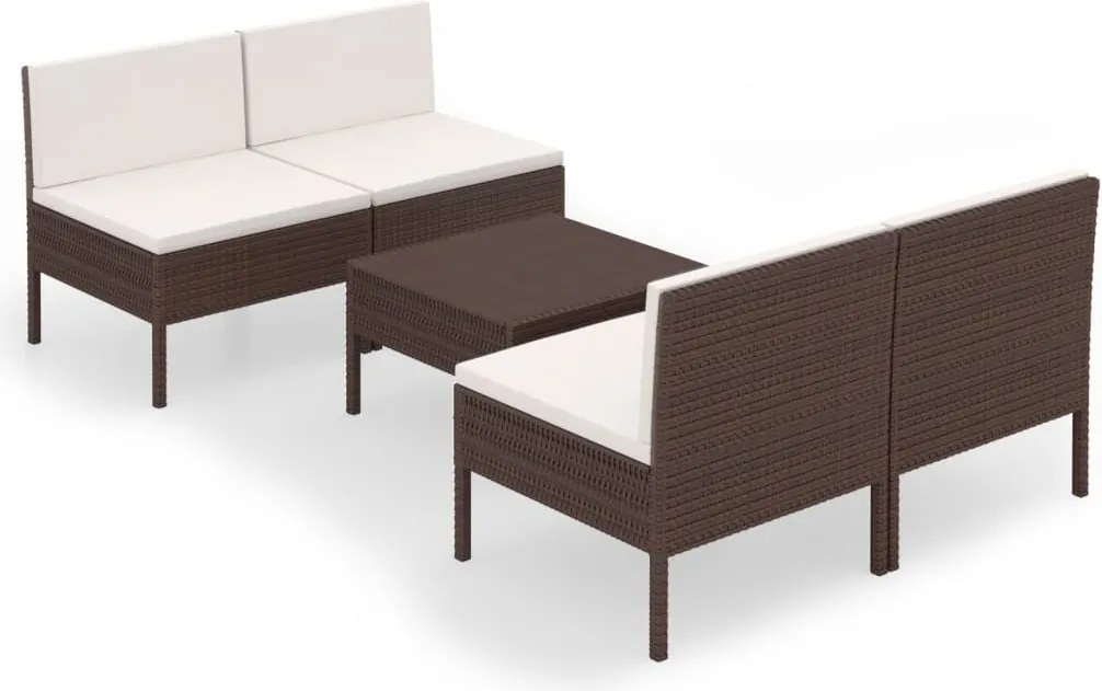 vidaXL Set mobilier de grădină cu perne, 5 piese, maro, poliratan