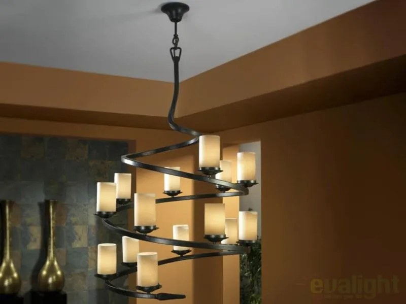 Candelabru elicoidal cu 14 brate fier forjat design rustic Crisol 616340
