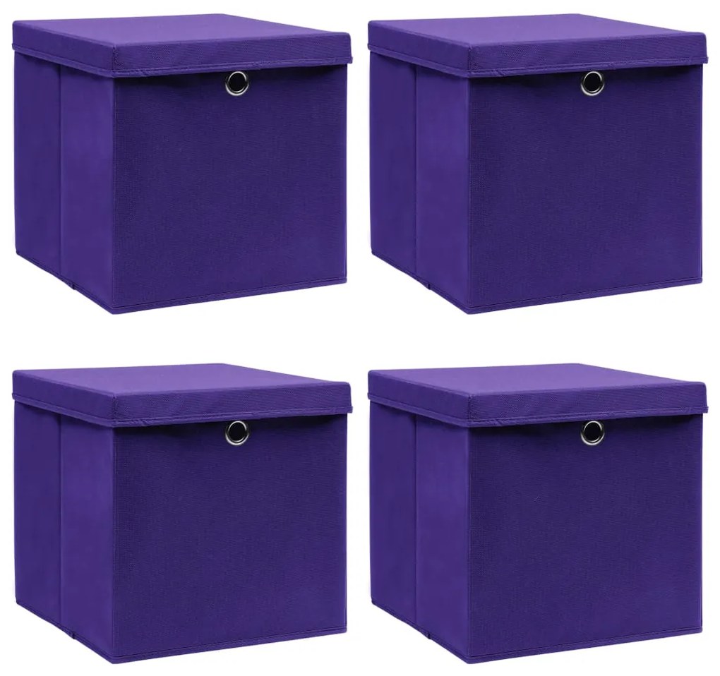 vidaXL Cutii depozitare cu capace 4 buc. violet, 32x32x32 cm, textil