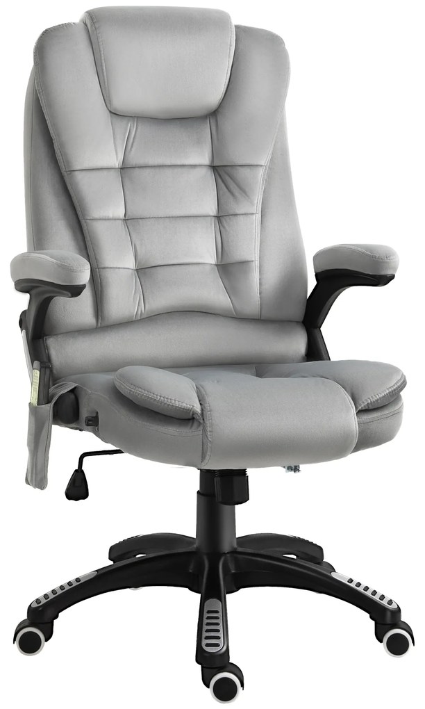 Vinsetto Scaun de birou cu masaj vibrator, Scaun ergonomic de birou cu funcție de încălzire, întindere, reglabil pe înălțime, scaun de director cu telecomandă, buzunar lateral, aspect de catifea, maro | Aosom Romania