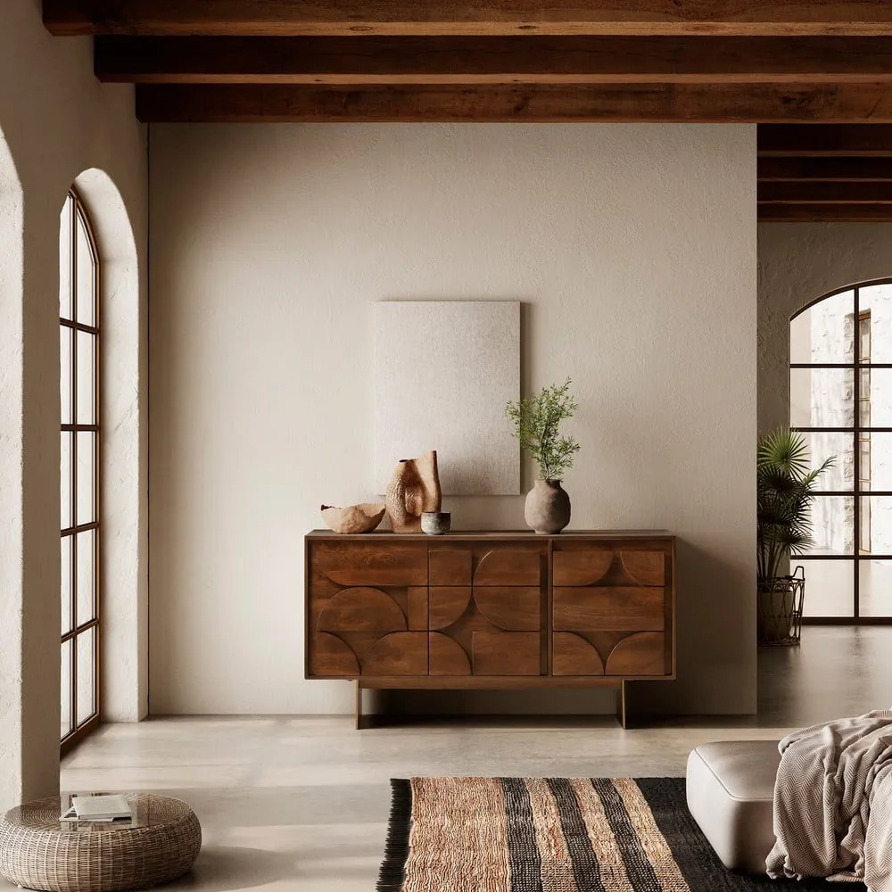 Comodă maro din lemn de mango 145x76x40 cm Trisha – MOME