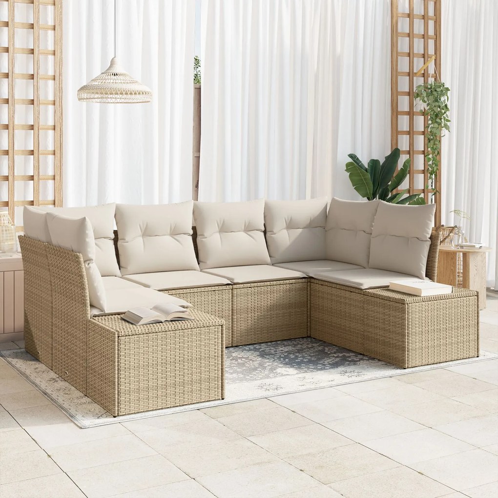 vidaXL Set de canapele pentru grădină cu pernă 6 pcs Bej Rattan poli