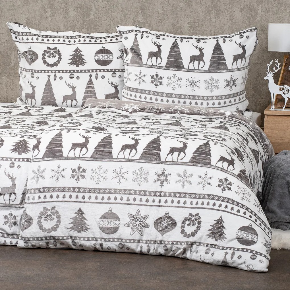 Lenjerie pat de Crăciun 4Home Christmas time,microflanelă, gri, 140 x 220 cm, 70 x 90 cm