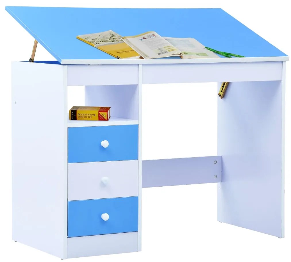 287446 vidaXL Birou de studiu & desenat pentru copii rabatabil albastru & alb