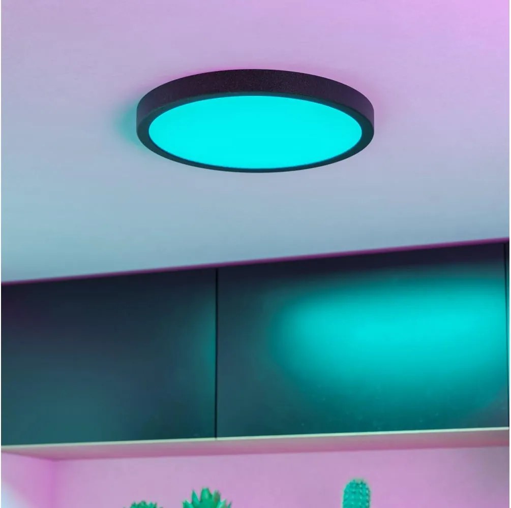 Eglo 901373 - LED RGBW, plafonieră reglabilă cu sticlă fumurie FUEVA-Z LED/14,3W/230V 27,8cm IP44 negru