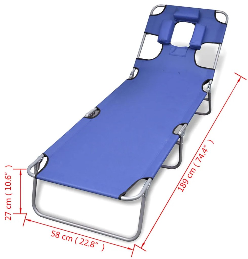 Sezlong albastru pliabil pentru plaja, cu tetiera si spatar reglabil 1, Albastru
