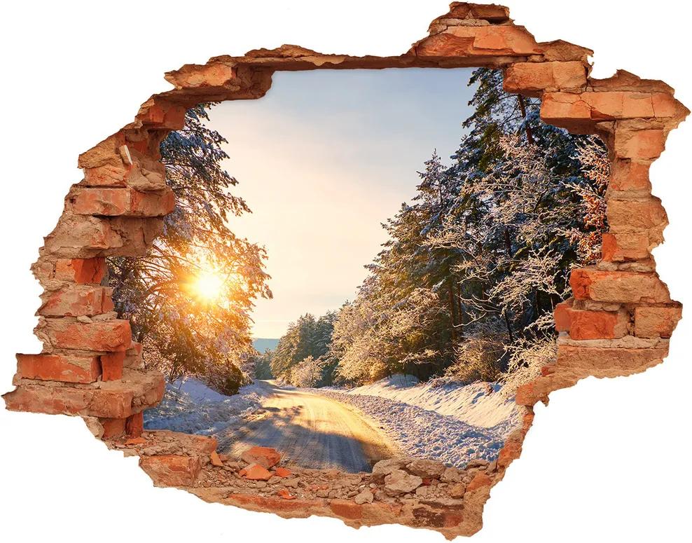 Fototapet un zid spart cu priveliște Drumul în pădure de iarnă