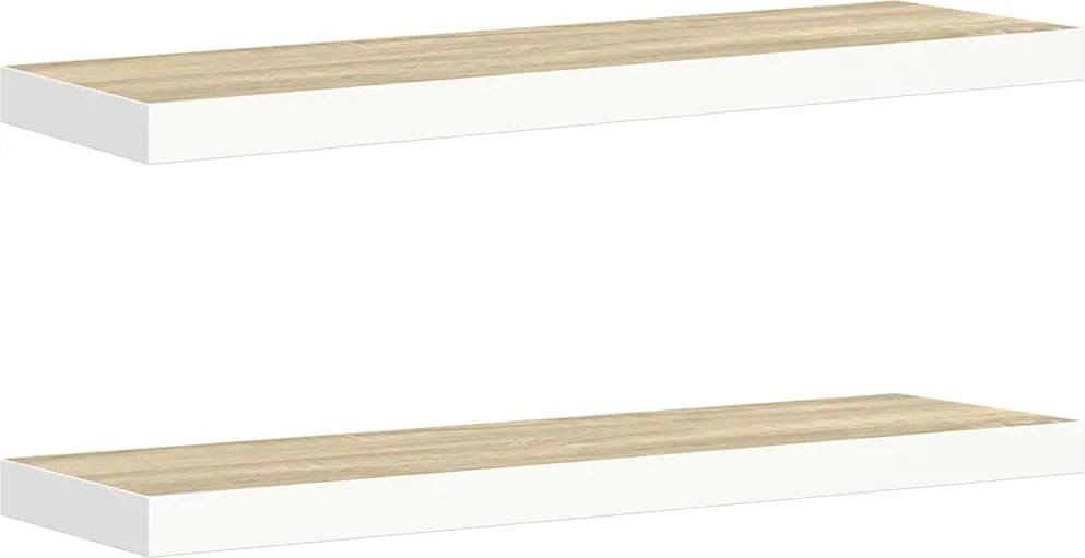 vidaXL Rafturi perete suspendate 2 buc. stejar/alb 90x23,5x3,8 cm MDF