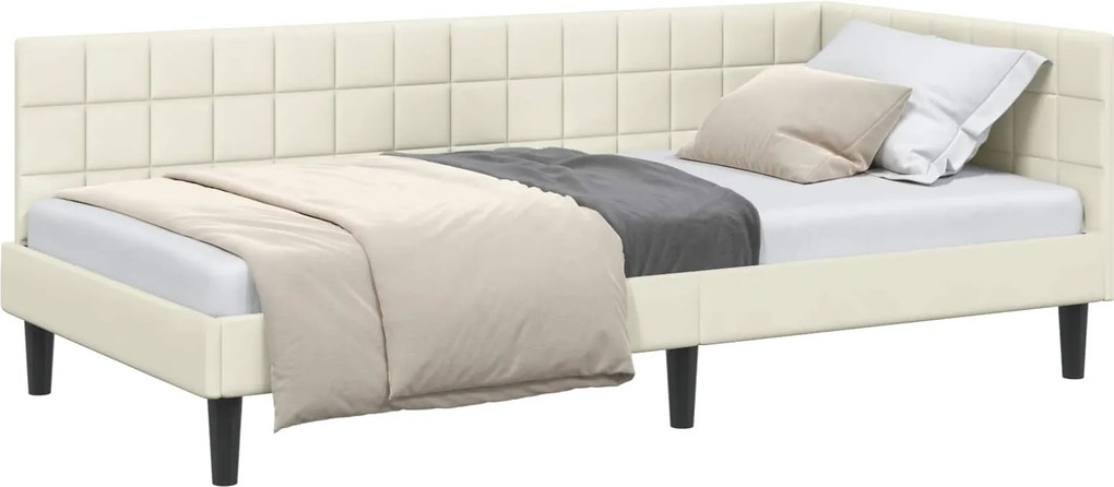 vidaXL Cadru de pat colțar cu headboard Crem 90 cm x 200 cm Catifea