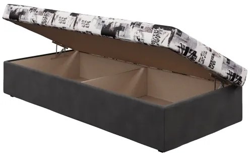 Pat NOE 90x200 cm cu saltea cu arcuri și spațiu de depozitare, gri/negru