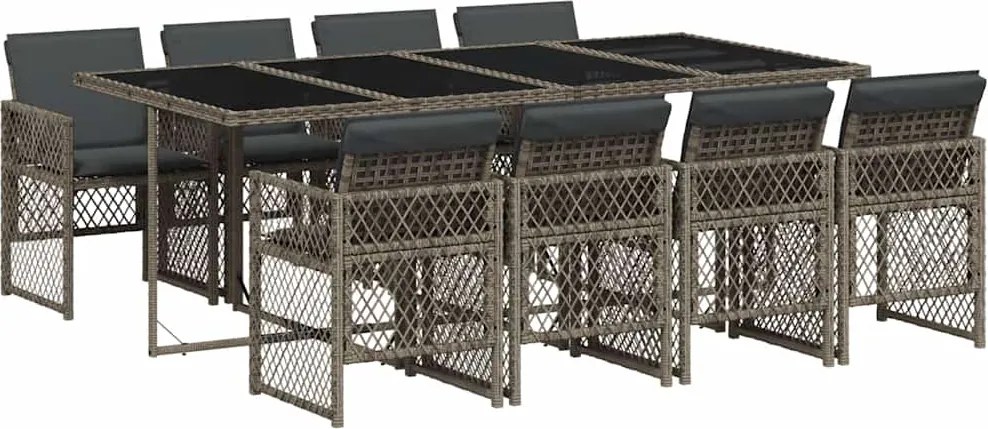 vidaXL Set mobilier grădină cu perne, 9 piese, gri, poliratan