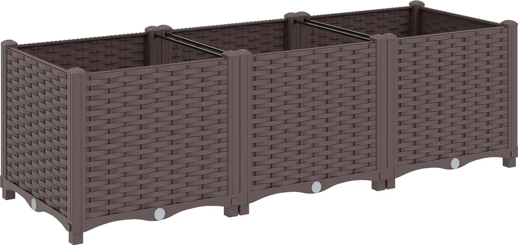 Outsunny Jardinieră înălțată, pat de grădină din plastic cu auto-udare și orificii de scurgere cu dopuri, 120x40x37cm, maro | Aosom Romania