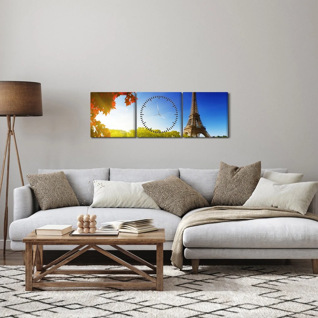 Tablou - toamna la Paris (cu ceas) (90x30 cm)