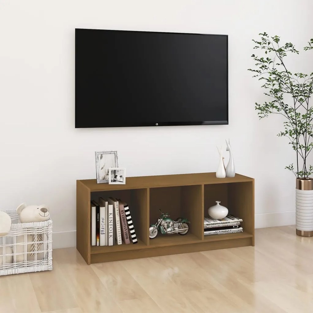vidaXL Comodă TV, maro miere, 104x33x41 cm, lemn masiv de pin