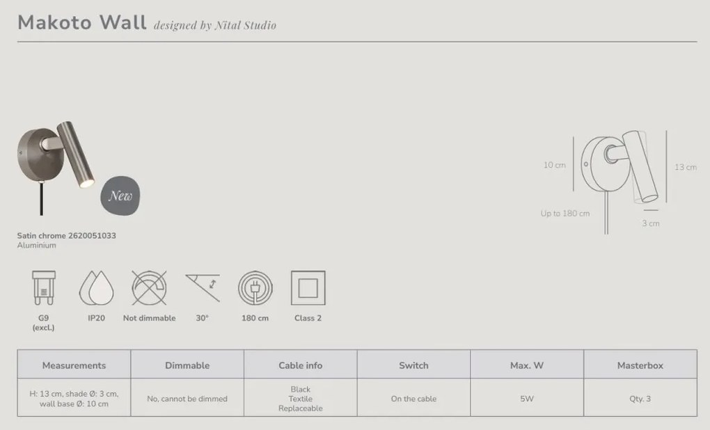 Aplica de perete design minimalist cu spot Makoto