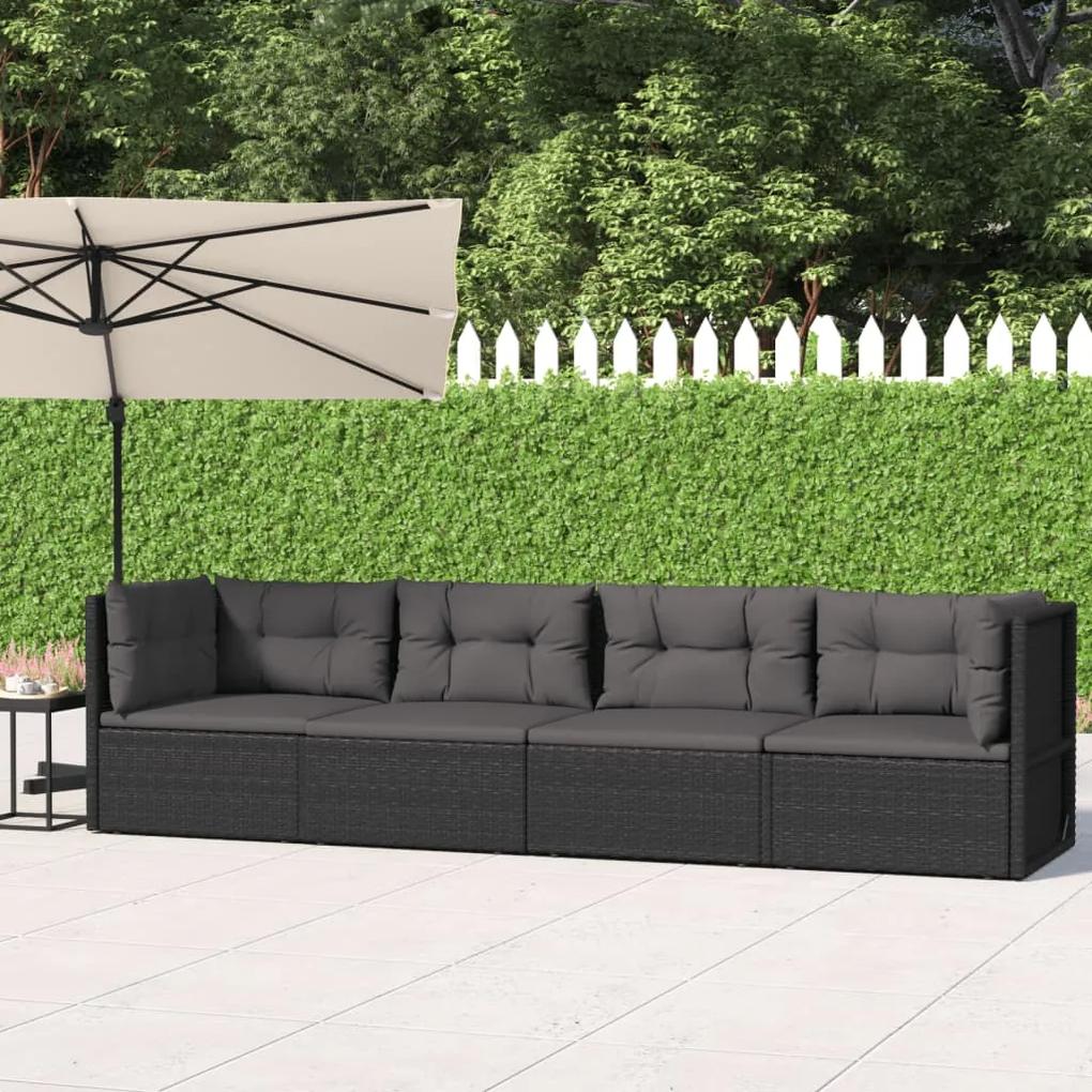 319598 vidaXL Set mobilier relaxare grădină 4 piese cu perne poliratan negru