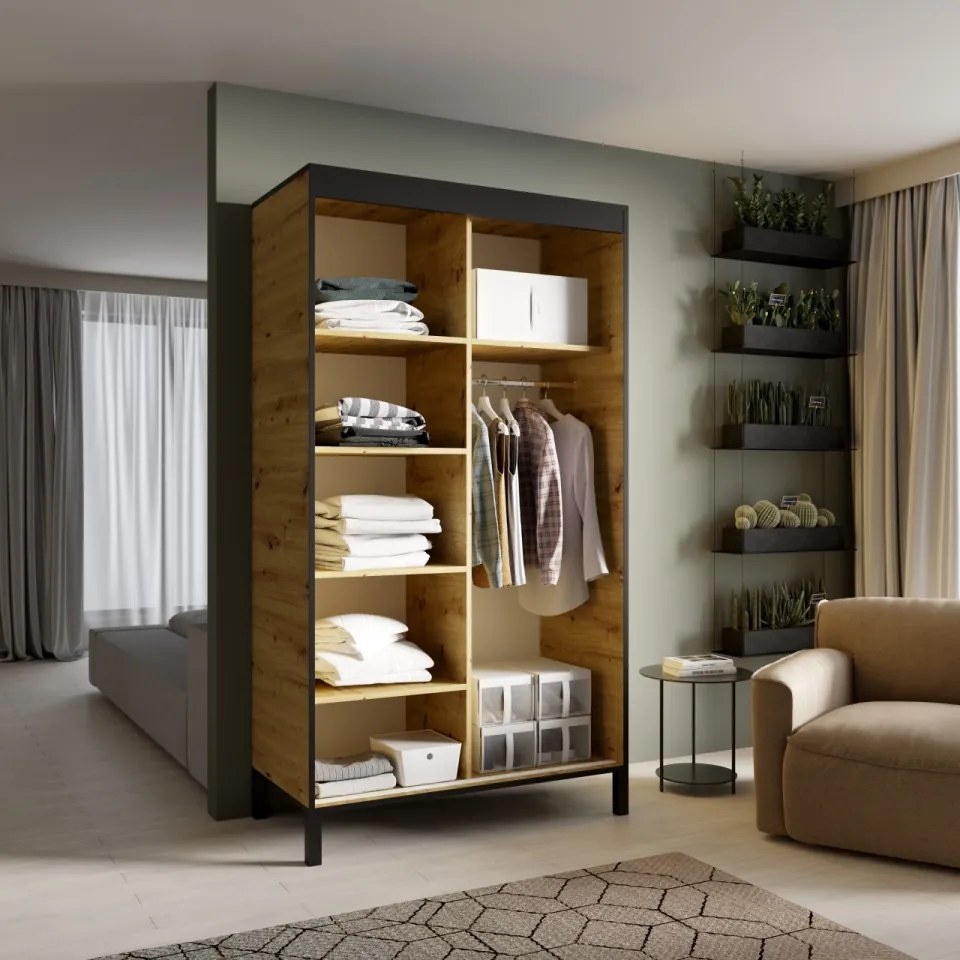 Dulap cu usi glisante si oglinda 120x221 cm, Bell-M, ADRK Furniture (Culoare: Artisan)