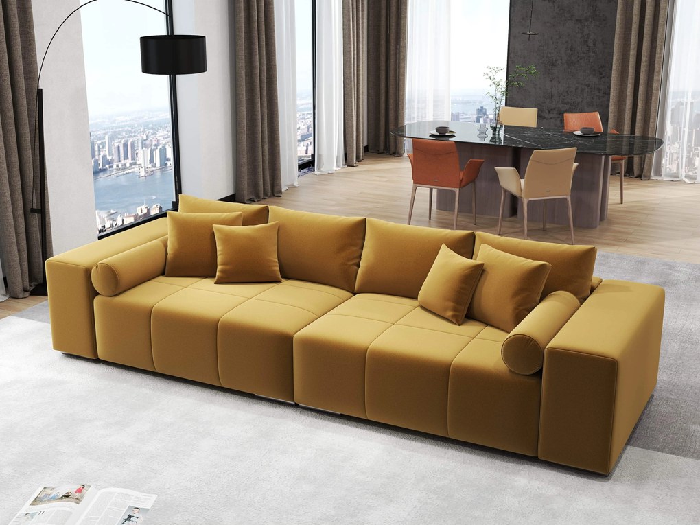 Canapea extensibilă dumonde cu ladă de depozitare si sezut confortabil din spuma high-density, Marbela Royal Mustar XXL 295x100 cm