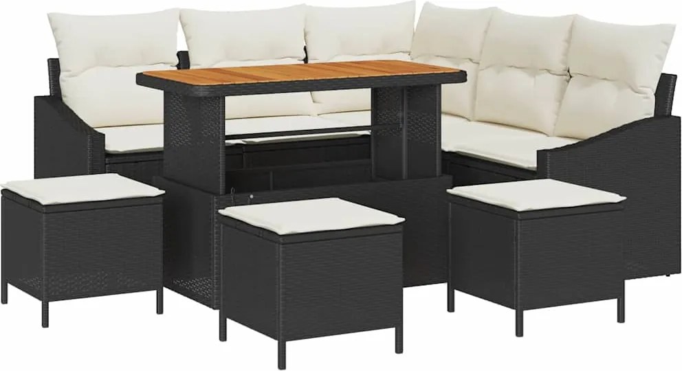 vidaXL Set de canapele pentru grădină cu pernă 9 pcs Negru Rattan poli