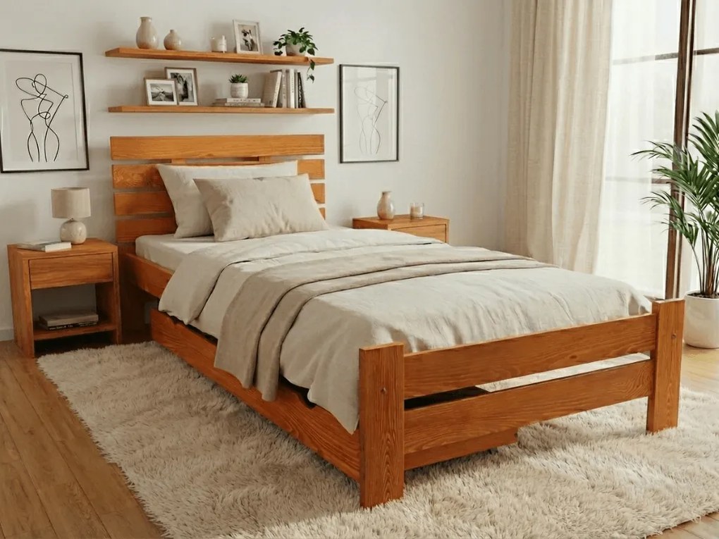 Pat de o persoana inalt Paris, arin 90x200 cm Saltele: Cu saltele Deluxe 10 cm, Somiera pat: Cu lamele curbate