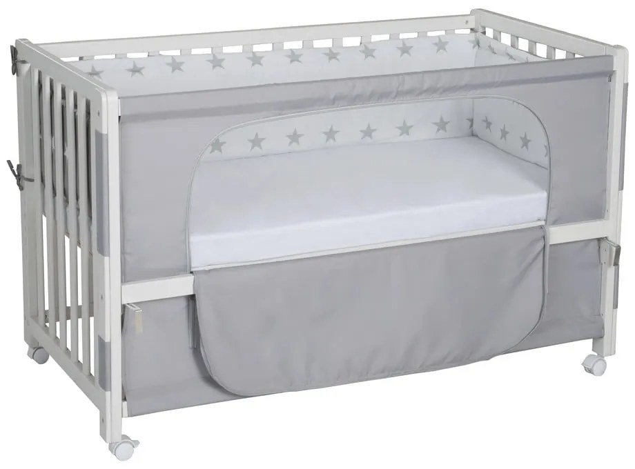 Pătuț alb cu roți și baldachin 60x120 cm Little stars – Roba