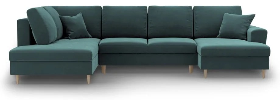 Colțar petrol extensibil, cu spațiu de depozitare cu tapițerie din catifea (cu colț pe partea stângă-în formă de "U") Kyoto – Cosmopolitan Design