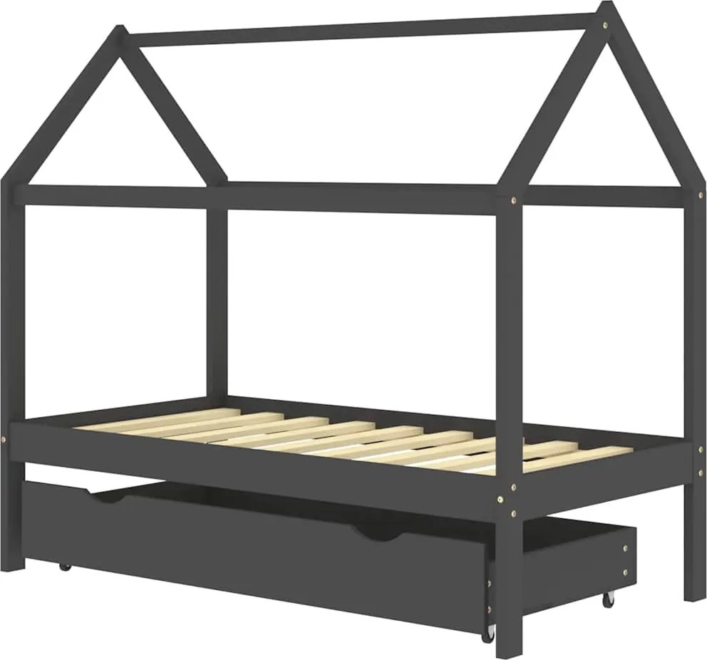 vidaXL Cadru pat copii cu sertar gri închis 80x160 cm lemn masiv pin