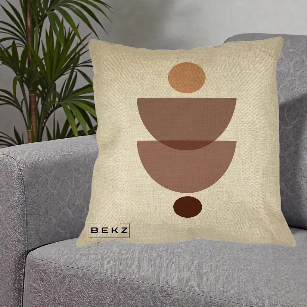 Perna Decorativa Geometric Boho Semicercuri Brun, 40x40 cm, Crem, Husa Detasabila, Perna Inclusa, BEKZ®