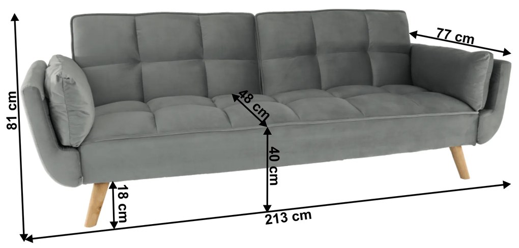 Canapea extensibilă, catifea gri deschis / fag, KAPRERA NEW