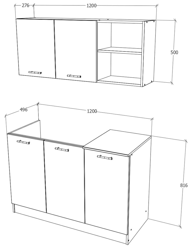 Set Bucatarie Ara, Stejar Wotan/Alb, L 120 cm