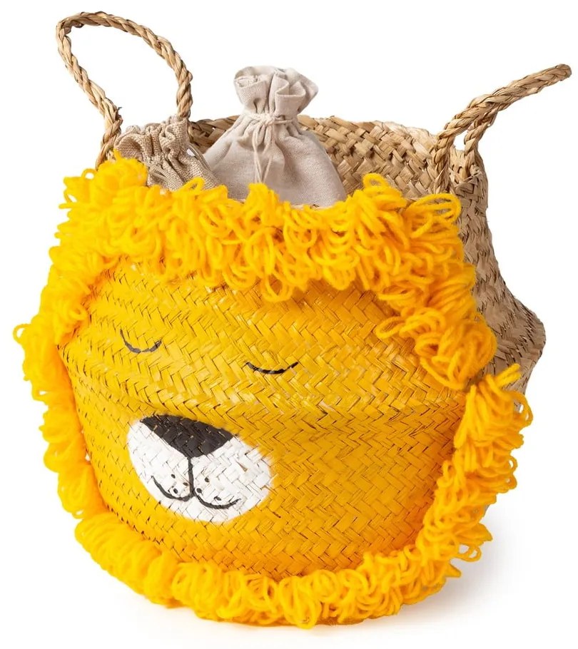 Coș de jucării pentru copii galben/în culoare naturală din iarbă-de-mare ø 30x28 cm Lion – Compactor
