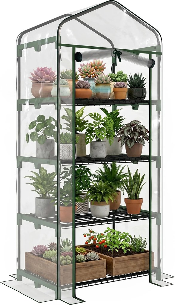 Outsunny Sera pentru Balcon Compacta cu 4 Rafturi pentru Plante, Sera pentru Gradina cu Acoperis din PVC Transparent, 70x50x160cm | Aosom Romania