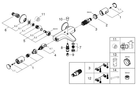 GROHE 345982430 - Baterie termostatică pentru cadă PRECISION START, 168 mm, neagră
