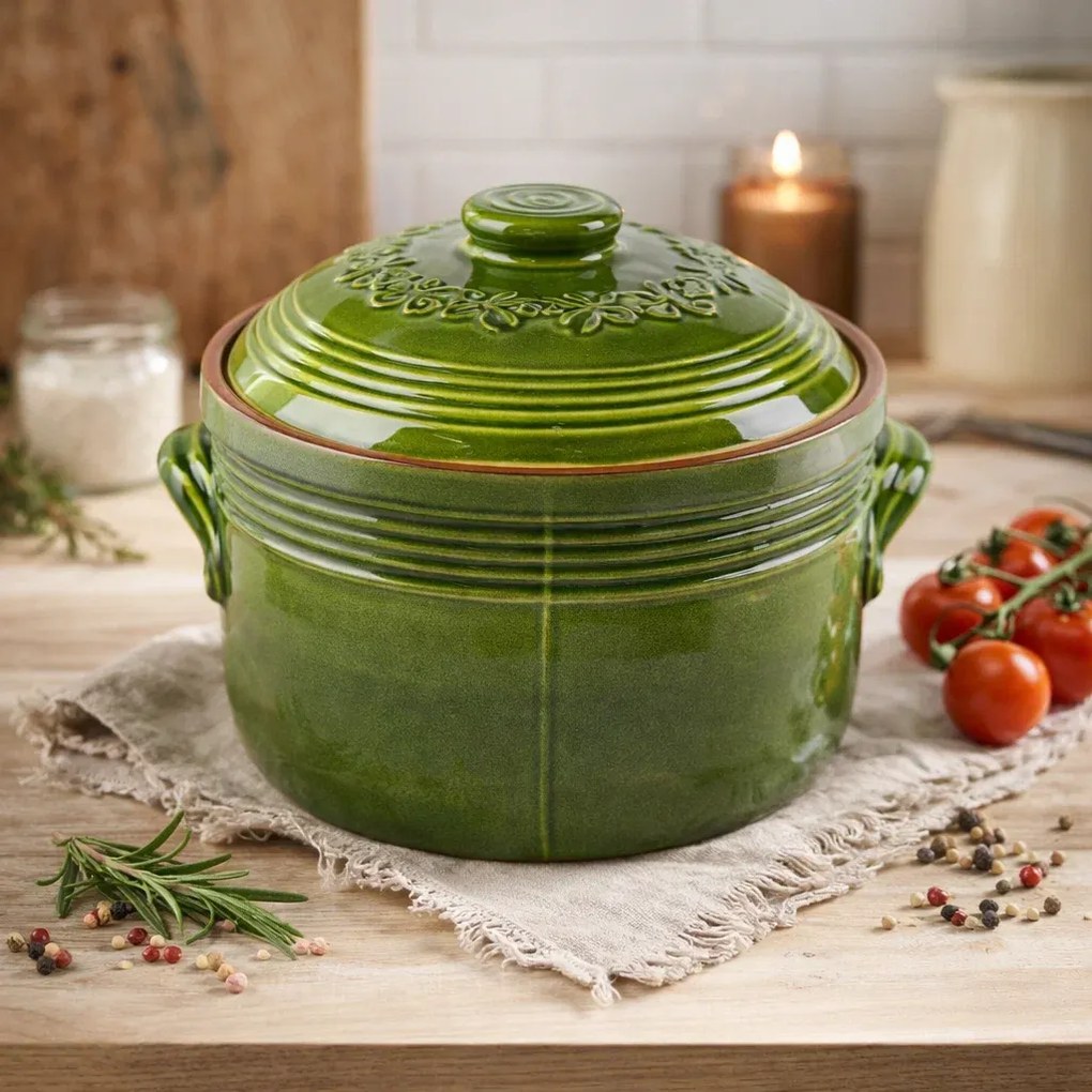 Oala Ceramica pentru Sarmale si Fripturi, Glazurata, Rotunda, 8  Litri