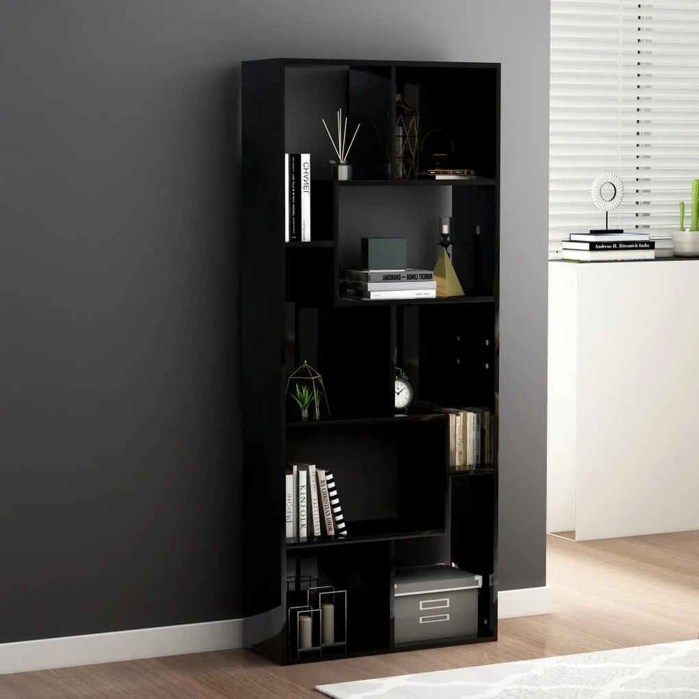 801884 vidaXL Bibliotecă, negru extralucios, 67 x 24 x 161 cm, PAL